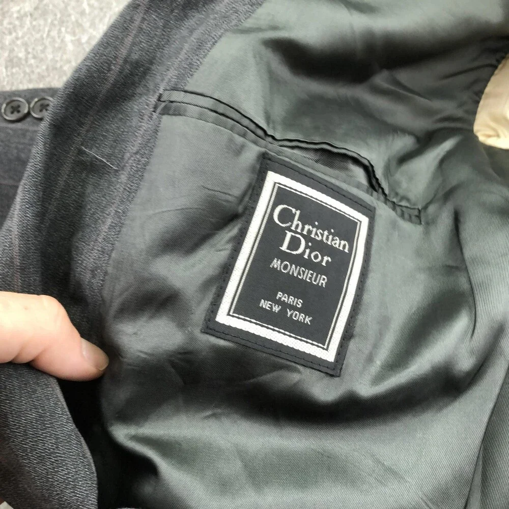 Vintage Christian Dior Monsieur Suit Jacket Mens 42L Pinstripe Double Breasted